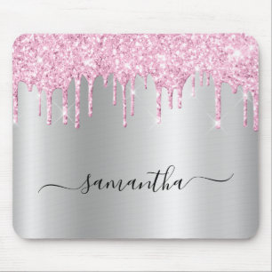 Tapis De Souris Pailleté Rose Pâle Gouttes de Reflet Argenté