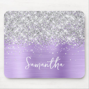 Tapis De Souris Paillettes Argent Lavande Glam Nom