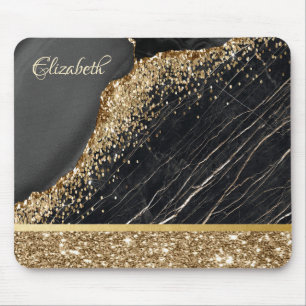 Tapis De Souris Paillettes de strass doré élégant sur fond marbre 