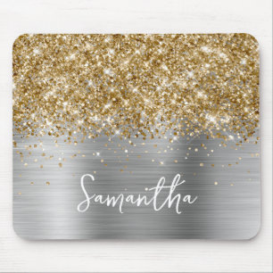 Tapis De Souris Paillettes dorées Glam argent Nom