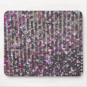 Tapis De Souris Paillettes en argent rose   motif étincelant