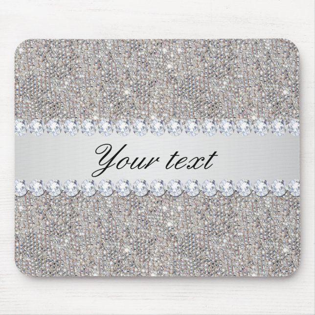 Tapis De Souris Paillettes et diamants argentés de Faux (Devant)