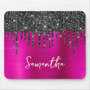 Tapis De Souris Paillettes Noires qui Coulent Rose Chaud Glamour N