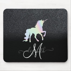Tapis De Souris Paillettes Ombré Monogramme Licorne Holographique 