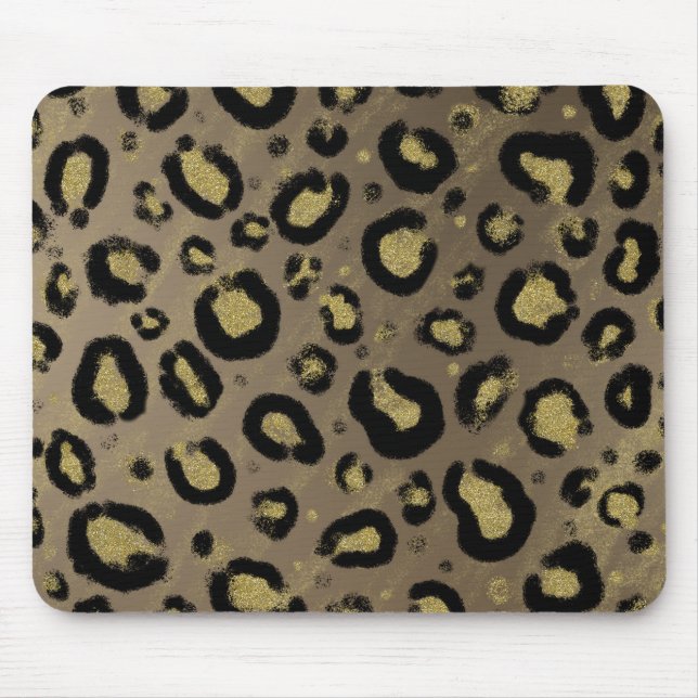Tapis De Souris Paillettes Or Brun & Imprimé Léopard Guépard Noir (Devant)
