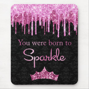 Tapis De Souris Paillettes qui dégoulinent Rose Noir Né pour Brill