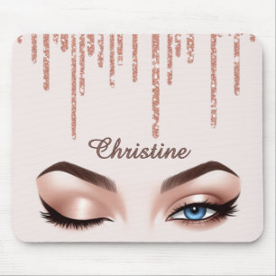Tapis De Souris Paillettes Rose Gold avec Maquillage des Yeux Fémi