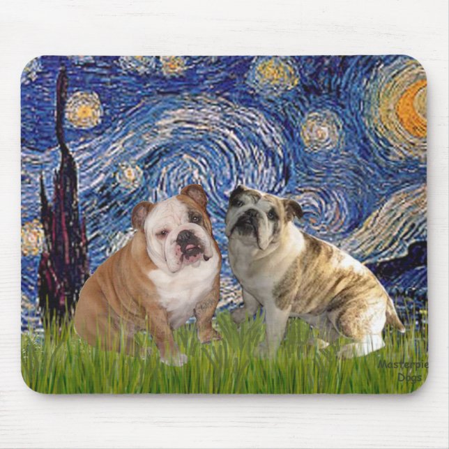 Tapis De Souris Paire Bulldog 2 anglais - Nuit étoilée (Devant)