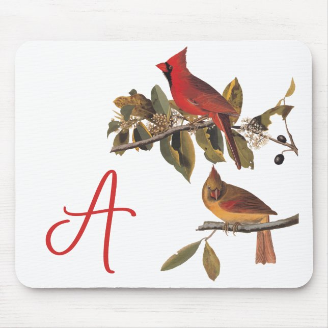 Tapis De Souris Paire cardinale Audubon en amandiers sauvages (Devant)