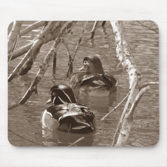 Tapis De Souris Paire de canard à bois à Sepia (Devant)