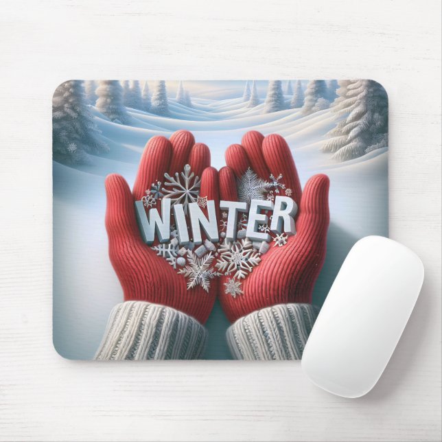 Tapis De Souris Paire de gants d'hiver avec scène de neige (Avec souris)