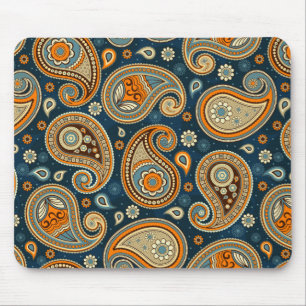 Tapis De Souris Paisley motif bleu turquoise orange élégant