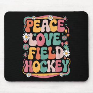 Tapis De Souris Paix Amour Hockey sur gazon 70s Hippie Rétro Hocke