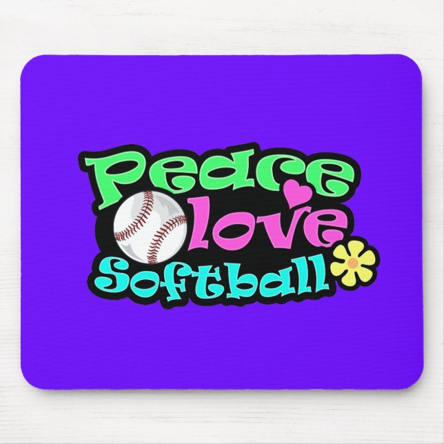 Tapis De Souris Paix, Amour, Softball (Devant)