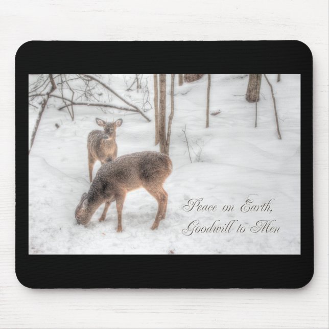 Tapis De Souris Paix sur Terre - Deux Cerfs dans Snowy Woods (Devant)