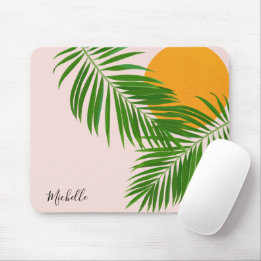 Tapis De Souris Palme de coucher de soleil tropicale rétro Feuille