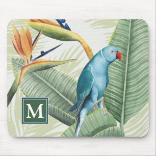Tapis De Souris Palmettes du monogramme   avec l'oiseau bleu