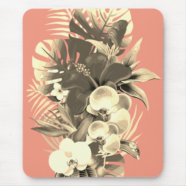 Tapis De Souris Palmier d'orchidée tropicale feuille pêche à la fl (Devant)