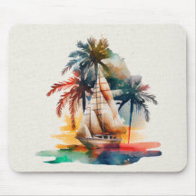 Palmier tropical coloré et Mousepad voilier