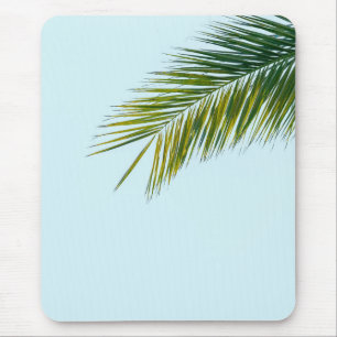 Tapis De Souris Palmier Vert Tropical sur Fond Bleu Clair