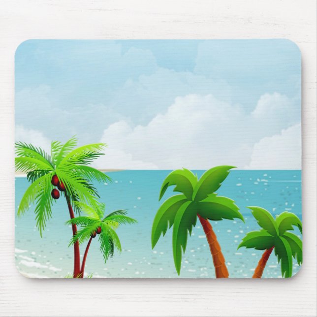 Tapis De Souris Palmiers tropicaux bleu ciel blanc nuages Modèle (Devant)