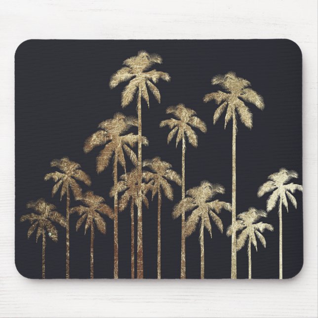 Tapis De Souris Palmiers tropicaux d'or fascinant sur le noir (Devant)