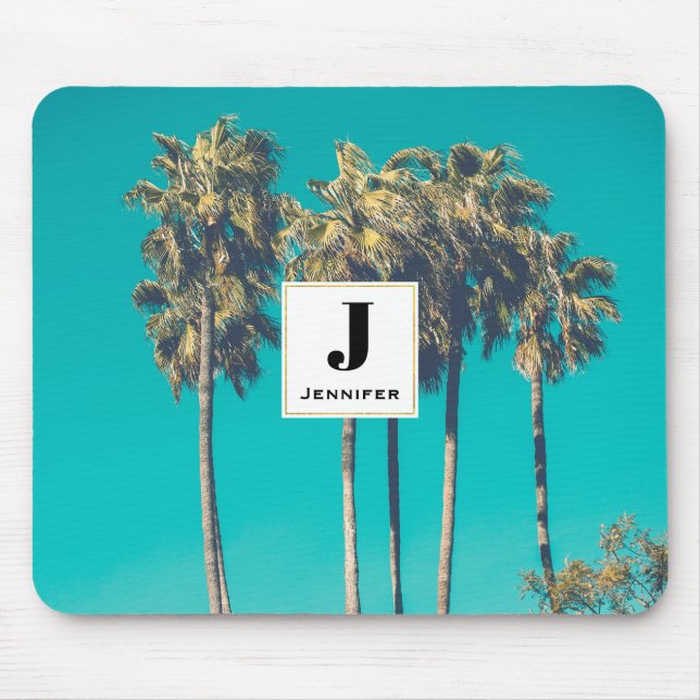 Tapis De Souris Palmiers tropicaux Retro Vibe Monogramme (Devant)