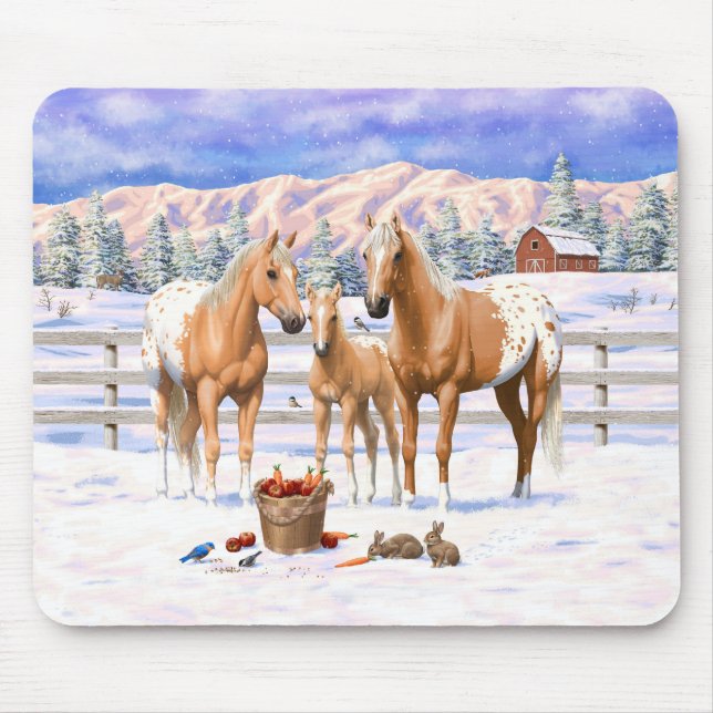 Tapis De Souris Palomino Appaloosa Chevaux En Neige (Devant)