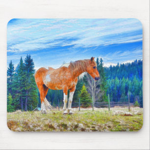 Tapis De Souris Palomino Pinto dans la scène de champ et de forêt