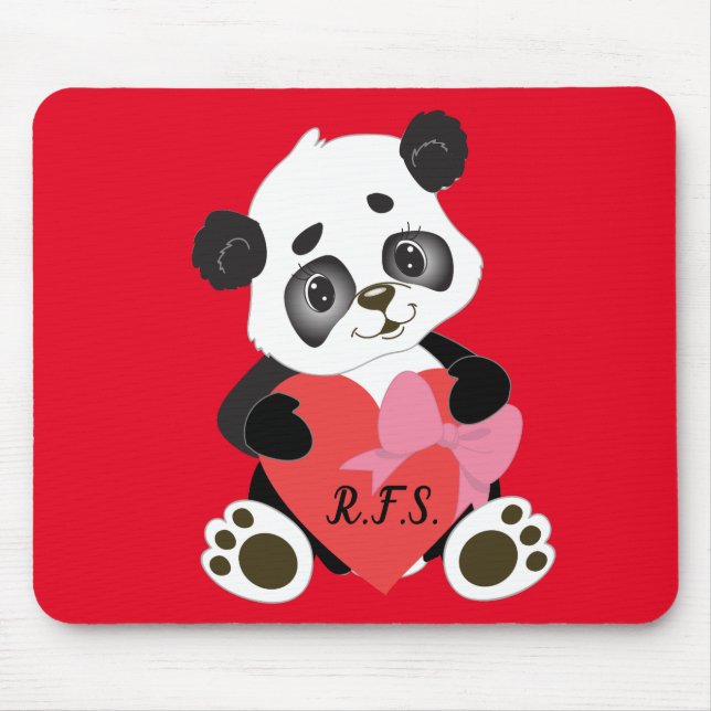 Tapis De Souris Panda bébé avec Rouge Coeur (Devant)