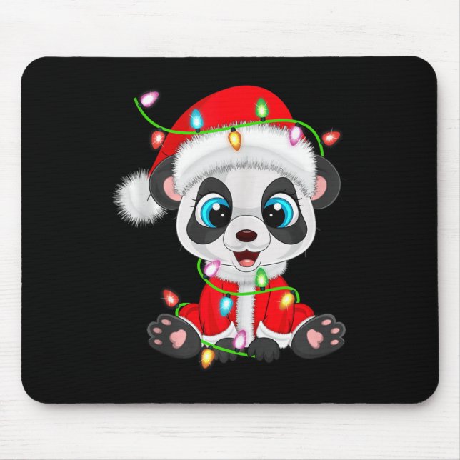 Tapis De Souris Panda Christmas Lights Santa Costume Cute Animal X (Devant)