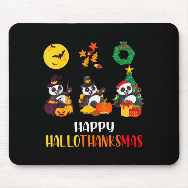 Tapis De Souris Panda Halloween Christmas Happy Hallothanksmas Pan (Devant)