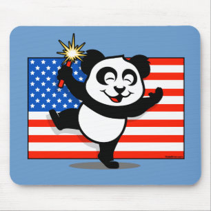 Tapis De Souris Panda patriotique avec le drapeau américain