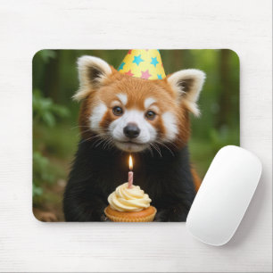 Tapis De Souris Panda rouge tenant un gâteau d'anniversaire