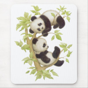 Tapis De Souris Pandas jouant dans un arbre