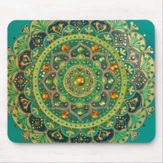 Tapis De Souris Panier à souris Mandala vert et or
