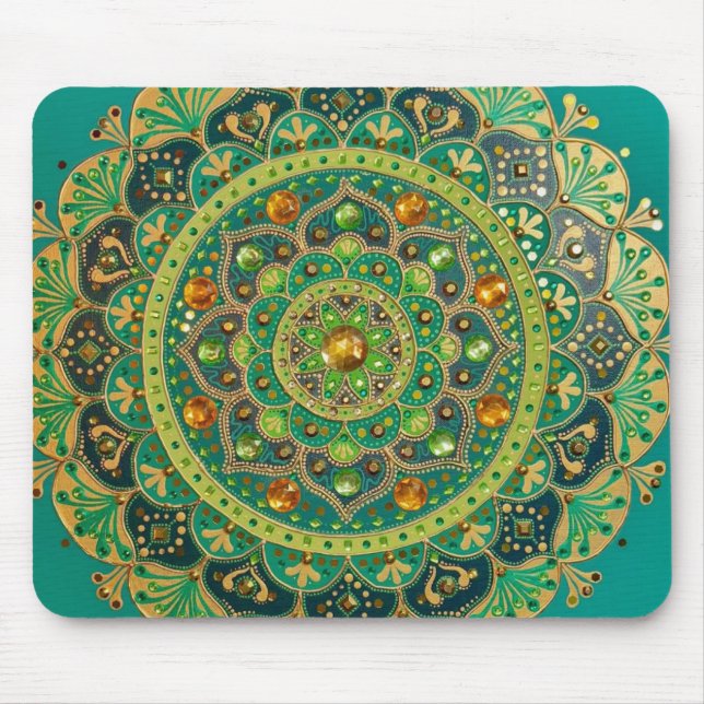 Tapis De Souris Panier à souris Mandala vert et or (Devant)