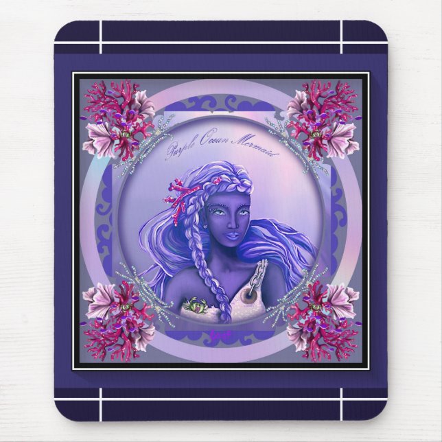 Tapis De Souris Panier de souris de sirène d'océan violet (Devant)