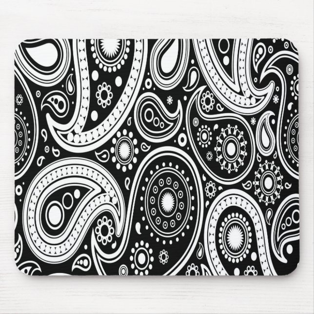 Tapis De Souris Panier de souris noir et blanc Paisley (Devant)