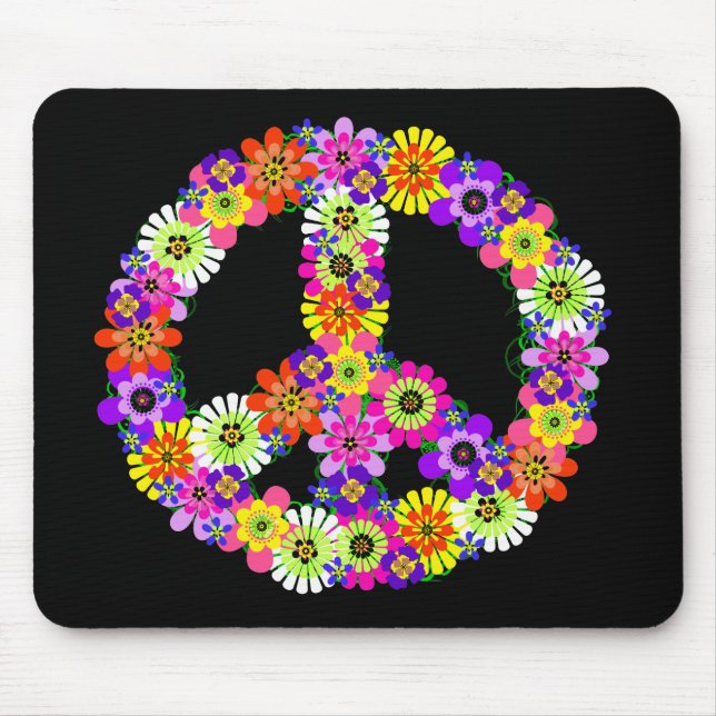 Tapis De Souris Panneau de paix Floral sur noir (Devant)
