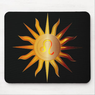 Tapis De Souris Panneau Leo Sun Fire Mois de naissance Noir Rouge