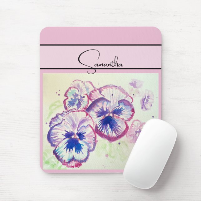 Tapis De Souris Pansy rose aquarelle Pansies floral Flower Phone (Avec souris)