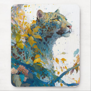 Tapis De Souris Panther Portrait Animal Peinture Forêt faunique