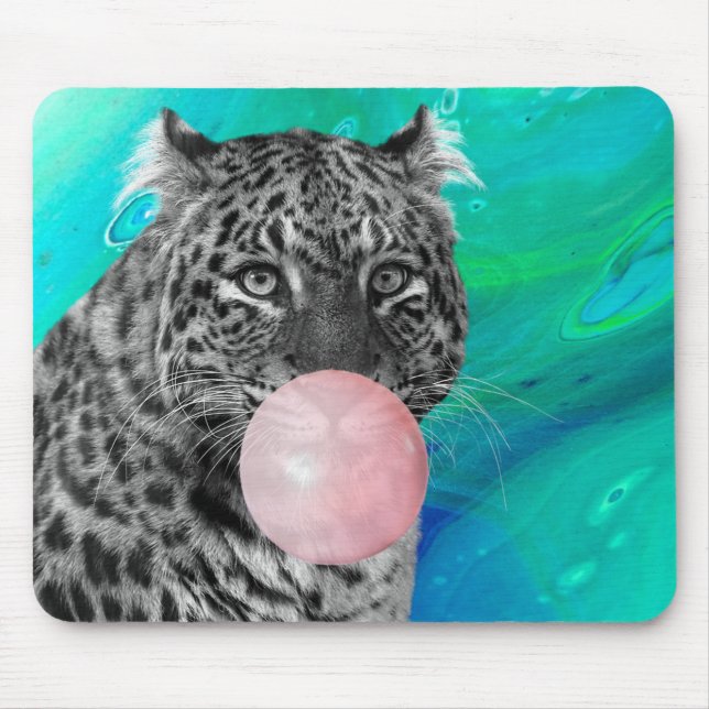 Tapis De Souris Panthère léopard noir blanc rose bulle gomme bleu (Devant)