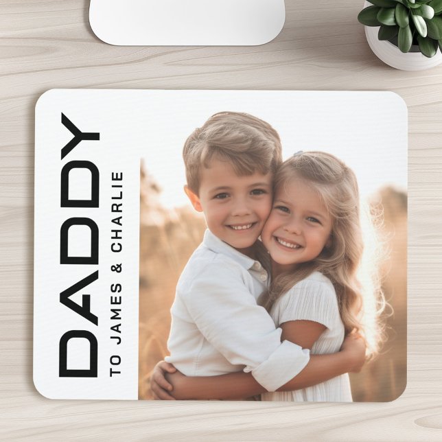 Tapis De Souris Papa aux enfants noms fête des pères photo (Daddy to kids names photo fathers day mouse pad)