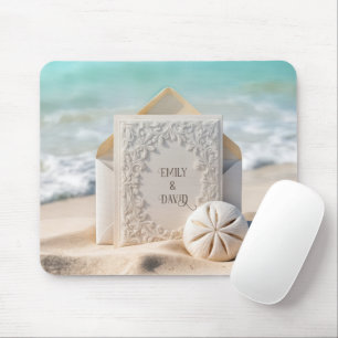 Tapis De Souris Papeterie de mariage avec dollar de sable de plage