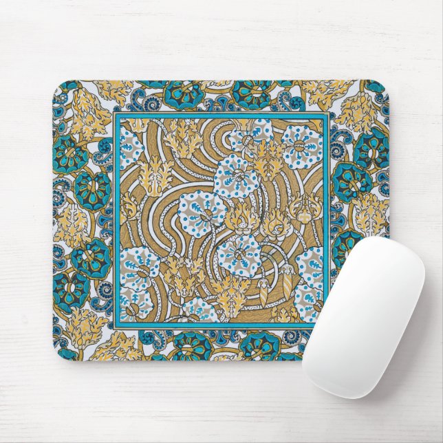 Tapis De Souris papier peint bleu art nouveau cyclamen (Avec souris)