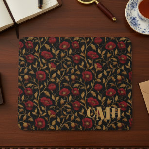 Tapis De Souris Papier Peint Fleur de Pavot Noir et Rouge Vintage 