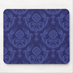 Tapis De Souris Papier peint floral bleu de luxe de damassé