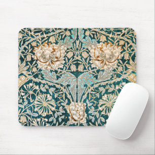 Tapis De Souris Papier peint floral Morris Teal Blue Honeysuckle